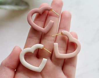 Handmade Polymer Clay Heart Hoop Earrings | Valentines Day Earrings | Hear Shaped Hoop Earrings | Valentines Day Hoops