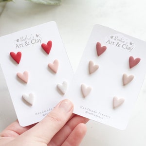 Heart Stud 3 Pack | Handmade Polymer Clay Heart Stud Pack | Valentines Day Stud Earrings
