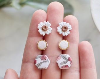 Pink Spring Clay Earring Stud Pack | Handmade Polymer Clay Floral Stud Earring Pack | Spring Clay Earrings | Flower Stud Earrings