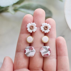 Pink Spring Clay Earring Stud Pack Handmade Polymer Clay Floral
