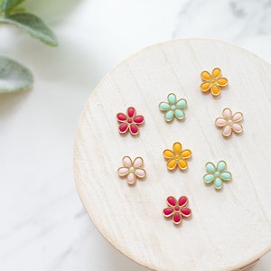 Gold Trimmed Flower Stud Earrings Handmade Polymer Clay Floral Earrings Summer Stud Earrings Flower Earrings Vibrant Flower Studs image 1