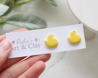 Marshmallow Chick Clay Stud Earrings | Handmade Polymer Clay Easter Earrings | Peep Inspired Clay Stud Earrings