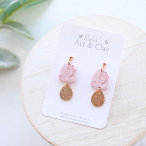 Tulip Gold Clay Dangle Earrings Handmade Polymer Clay Easter Dangle Earrings Pastel Easter Dangle Earrings Spring Clay Earrings image 1