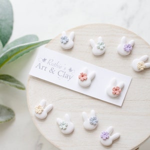 Floral Easter Bunny Clay Stud Earrings | Handmade Polymer Clay Easter Bunny Stud Earrings | Spring Clay Earrings