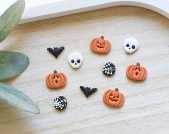 Build Your Own Halloween Stud Pack Jack O Lantern Stud Earrings | Handmade Polymer Clay Spooky Pumpkin Face Earrings | Pumpkin Clay Studs