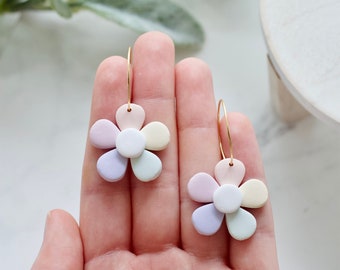 Pastel Spring Flower Clay Hoop Earrings | Polymer Clay Floral Hoop Earrings | Handmade Polymer Clay Hoops  | Spring and Easter Clay Earrings