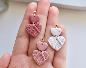 Stacked Heart Dangle Earrings | Handmade Polymer Clay Dangle Earrings Valentines Day Earrings | Hear Shaped Earrings | Valentines Day