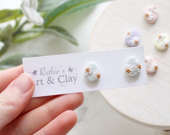 Floral Easter Egg Stud Earrings | Handmade Polymer Clay