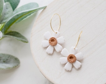 Spring Flower Clay Hoop Earrings | Polymer Clay Floral Hoop Earrings | Handmade Polymer Clay Jewelry | Spring and Easter Clay Earrings