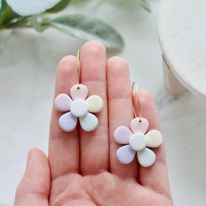 Pastel Spring Flower Clay Hoop Earrings | Polymer Clay Floral Hoop Earrings | Handmade Polymer Clay Hoops  | Spring and Easter Clay Earrings