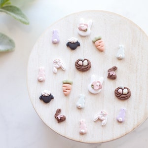 Easter Polymer Clay Stud Earrings Small Spring Clay Earrings Easter Bunny, Chocolate Bunny, Lamb and Carrot Earrings image 1