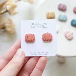 Gold Stem Autumn Pumpkin Clay Stud Earrings | Halloween Clay Earrings | Polymer Clay Fall Earrings | Pumpkin Patch Earrings