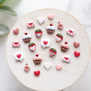 Valentine's Day Clay Stud Earrings Small Heart Clay Stud Earrings Chocolate Covered Strawberry Studs Cupcake Studs Love Potion Studs image 1