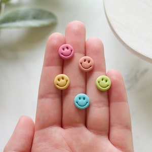 Cute Smiley Face Stud Earrings Summer Clay Studs Handmade Clay Smiley Studs Lightweight Earrings image 2