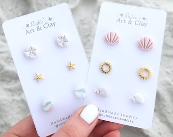 Beach Polymer Clay Stud Pack | Handmade Polymer Clay Beach Themed Earrings | Summertime Earrings | Summer Polymer Clay Stud Earrings