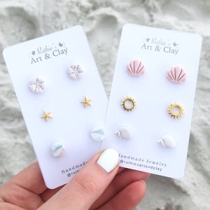 Beach Polymer Clay Stud Pack | Handmade Polymer Clay Beach Themed Earrings | Summertime Earrings | Summer Polymer Clay Stud Earrings