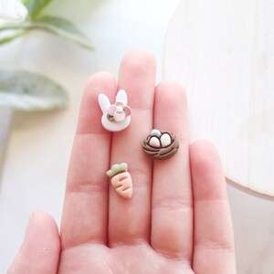 Pastel Easter Clay Earring Stud Pack Handmade Polymer Clay Easter Bunny Stud Earring Pack Spring Clay Studs Nest, Carrot, Bunny Studs image 3