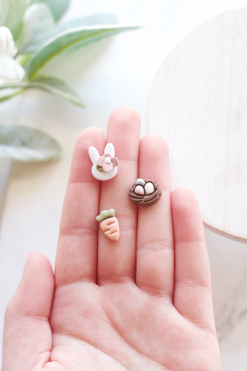 Pastel Easter Clay Earring Stud Pack Handmade Polymer Clay Easter Bunny Stud Earring Pack Spring Clay Studs Nest, Carrot, Bunny Studs image 3