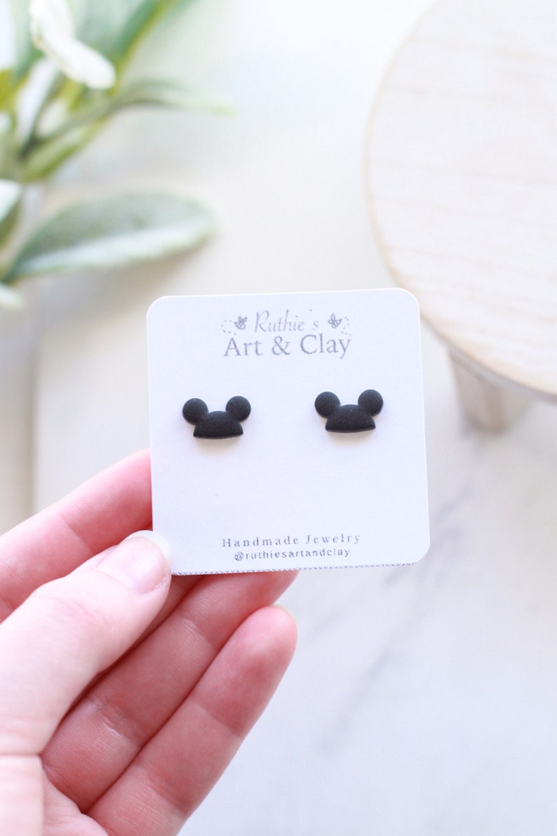 Mickey and Minnie Hat Stud Earrings Handmade Clay Disney Mouse Inspired Studs Small Earrings image 4