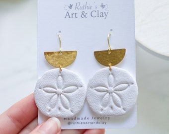 Sand Dollar Dangle Earrings | Handmade Polymer Clay Beach Jewelry