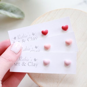 Tiny Puffed Heart Clay Stud Earrings Handmade Polymer Clay Puffy Heart Studs Valentines Day Stud Earrings image 1