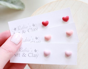 Tiny Puffed Heart Clay Stud Earrings | Handmade Polymer Clay Puffy Heart Studs | Valentines Day Stud Earrings