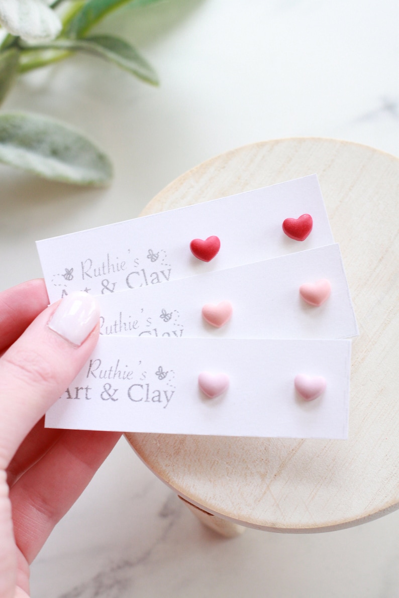 Tiny Puffed Heart Clay Stud Earrings Handmade Polymer Clay Puffy Heart Studs Valentines Day Stud Earrings image 1