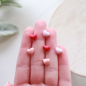 Tiny Puffed Heart Clay Stud Earrings Handmade Polymer Clay Puffy Heart Studs Valentines Day Stud Earrings image 3