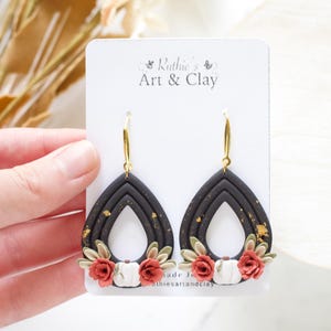 Autumn Pumpkin and Floral Polymer Clay Dangle Earrings | Autumn Earrings | Polymer Clay  Pumpkin Earrings | Boho Fall Dangle Earrings