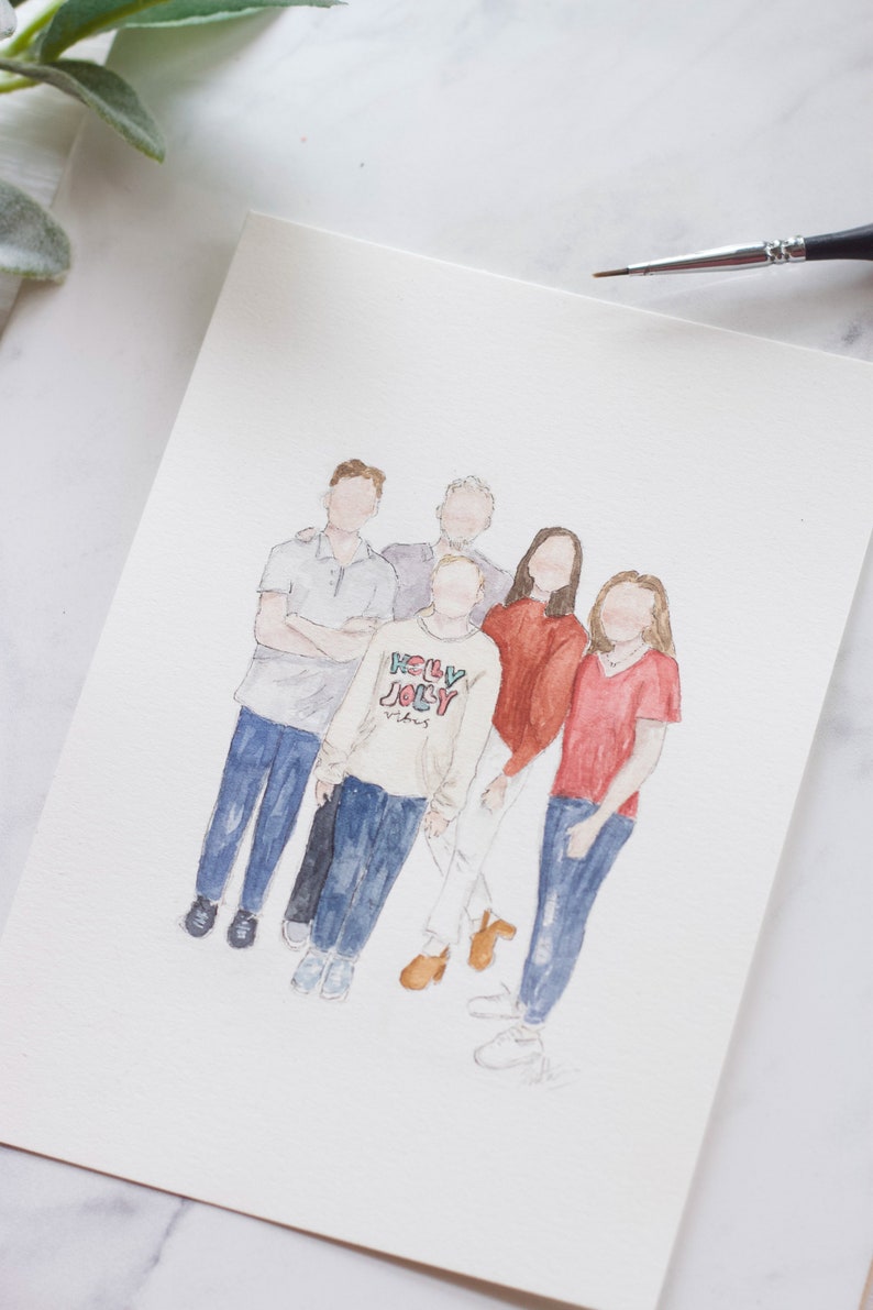 Custom Hand Painted Watercolor Familt Portrait Personalized Gift Painting from a Picture Family Painting Portrait Painting image 2