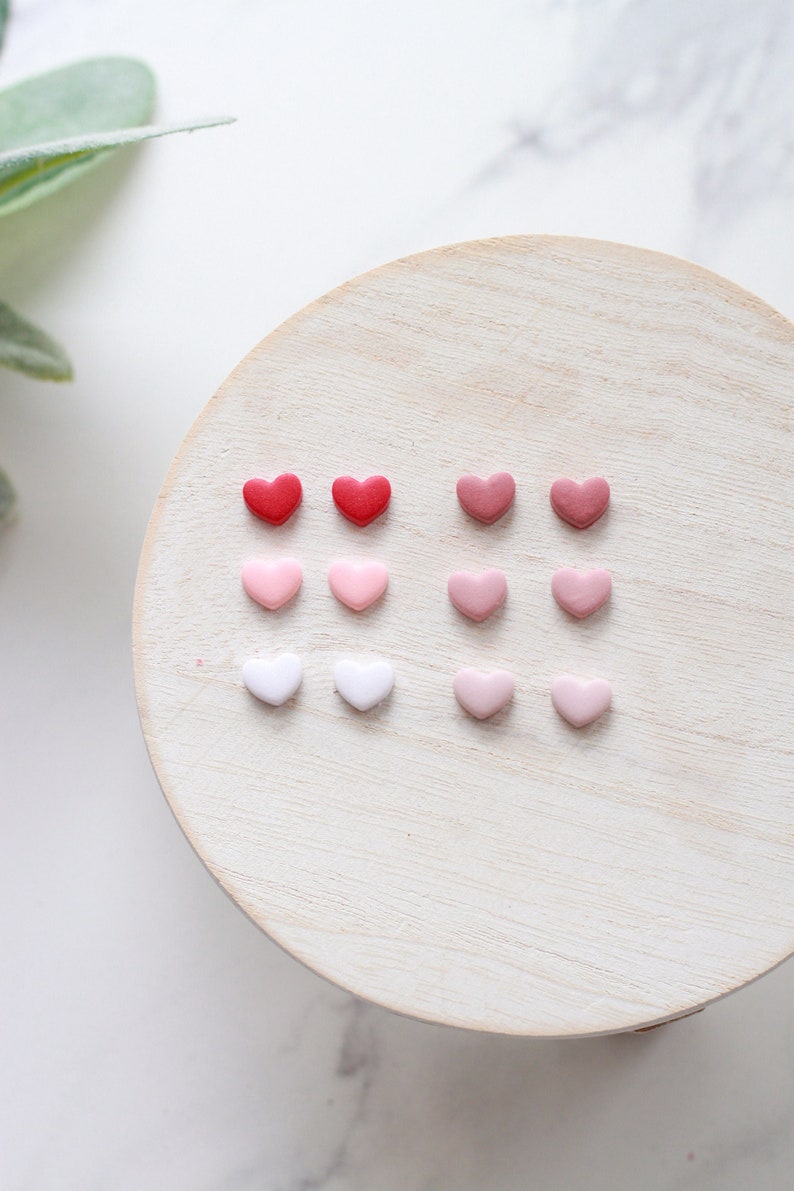 Tiny Heart Clay Stud Earring 3 Pack Handmade Polymer Clay Heart Stud Pack Valentines Day Stud Earrings image 2