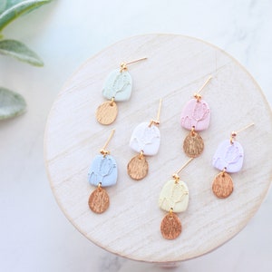 Tulip Gold Clay Dangle Earrings Handmade Polymer Clay Easter Dangle Earrings Pastel Easter Dangle Earrings Spring Clay Earrings image 3