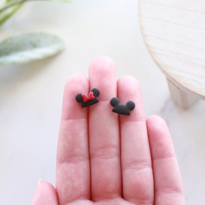 Mickey and Minnie Hat Stud Earrings Handmade Clay Disney Mouse Inspired Studs Small Earrings image 2