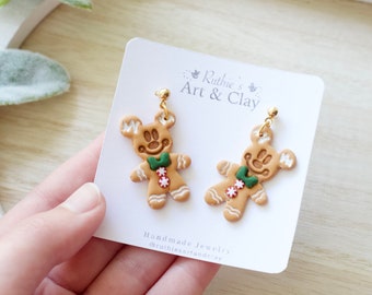 Mickey Gingerbread Dangle Earrings | Handmade Polymer Clay Christmas Mickey Gingerbread Earrings | Disney Earrings | Disney Park Earrings