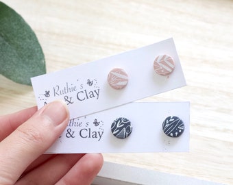 Spring Floral Printed Clay Stud Earrings | Handmade Polymer Clay, Small Half an Inch Stud Earrings | Spring/Easter Earrings