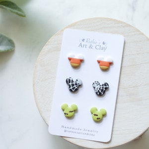 Boo to You Stud Pack Mickey Candy Corn, Spider Web, and Frankenstein Studs Handmade Clay Disney Themed Studs Disney Halloween Earrings image 3