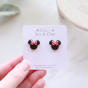 Mickey and Minnie Stud Earrings Handmade Clay Disney Mouse Themed Studs Small Earrings image 2