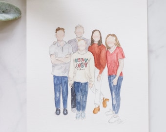 Custom Hand Painted Watercolor Familt Portrait | Personalized Gift | Painting from a Picture | Family Painting | Portrait Painting