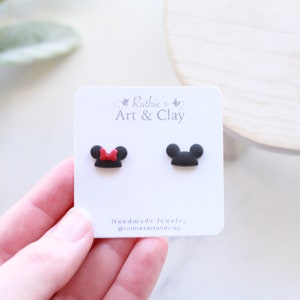 Mickey and Minnie Hat Stud Earrings Handmade Clay Disney Mouse Inspired Studs Small Earrings One of Each