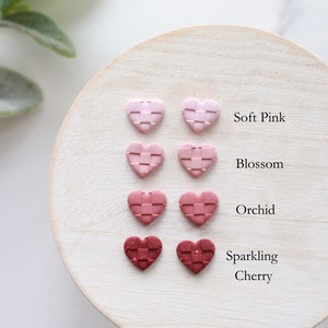 Checkered Valentine's Day Clay Stud Earrings Small Heart Clay Stud Earrings Pink Checker Textured Earrings image 4
