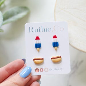 4th of July Stud Earrings | Handmade Polymer Clay Hot Dog & Popsicle Set