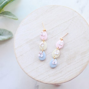 Pastel Floral Egg Dangle Earrings Handmade Polymer Clay Easter Dangle Earrings Pastel Easter Dangle Earrings Spring Clay Earrings image 2