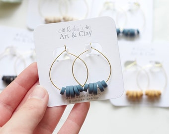 Lightweight Polymer Clay Circle Beaded Hoop Earrings | Handmade Polymer Clay Jewelry | Hypoallergenic Brass Hoop and Clay Earrings