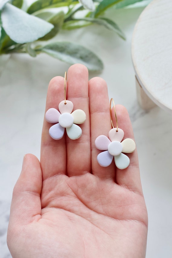 Polymer Clay Floral Hoop Earrings