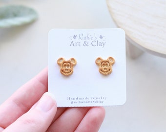 Mickey Waffle Stud Earrings | Handmade Polymer Clay Mickey Waffle Earrings | Small Disney Earrings | Disney Park Earrings