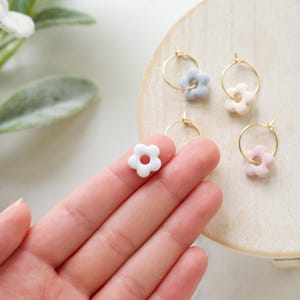 Pastel Flower Charm Clay Hoop Earrings | Polymer Clay Floral Hoop Earrings | Handmade Polymer Clay Hoops  | Spring and Easter Clay Earrings