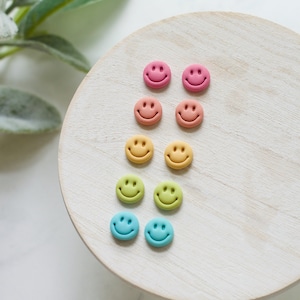 Cute Smiley Face Stud Earrings Summer Clay Studs Handmade Clay Smiley Studs Lightweight Earrings image 3