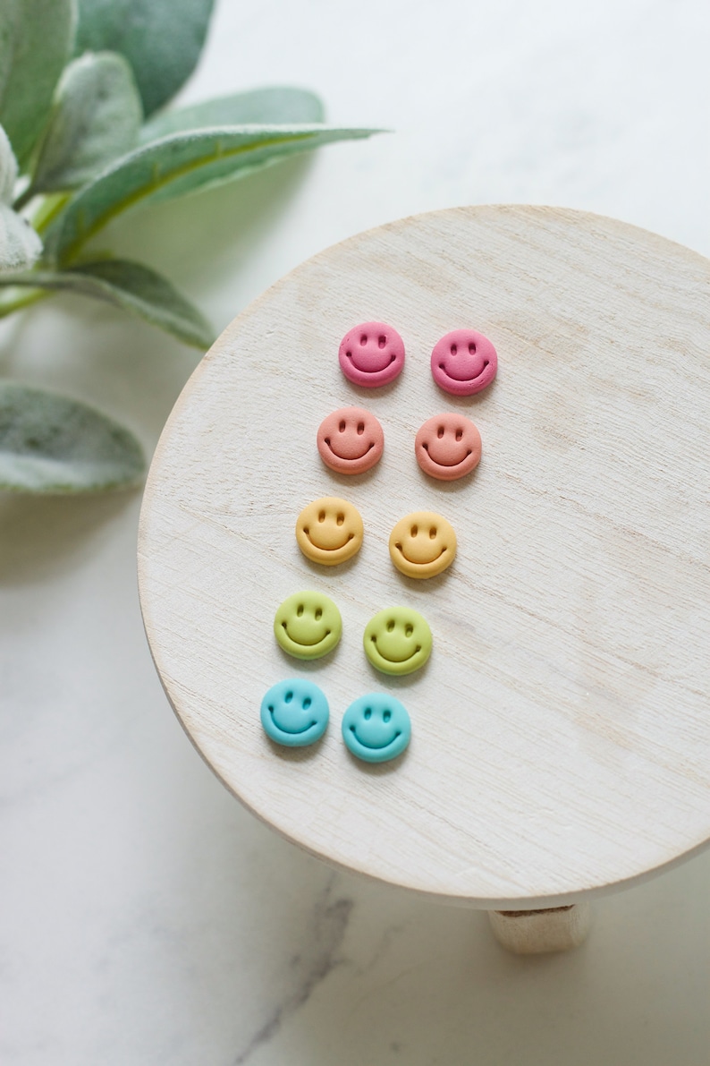 Cute Smiley Face Stud Earrings Summer Clay Studs Handmade Clay Smiley Studs Lightweight Earrings image 3