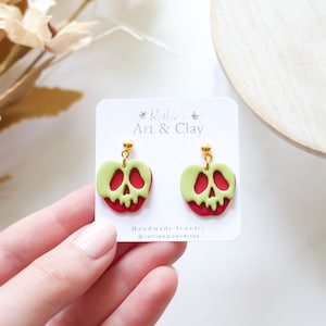 Poison Apple Dangle Earrings | Handmade Polymer Clay Disney Inspired Studs | Halloween Poison Apple Dangle Earrings