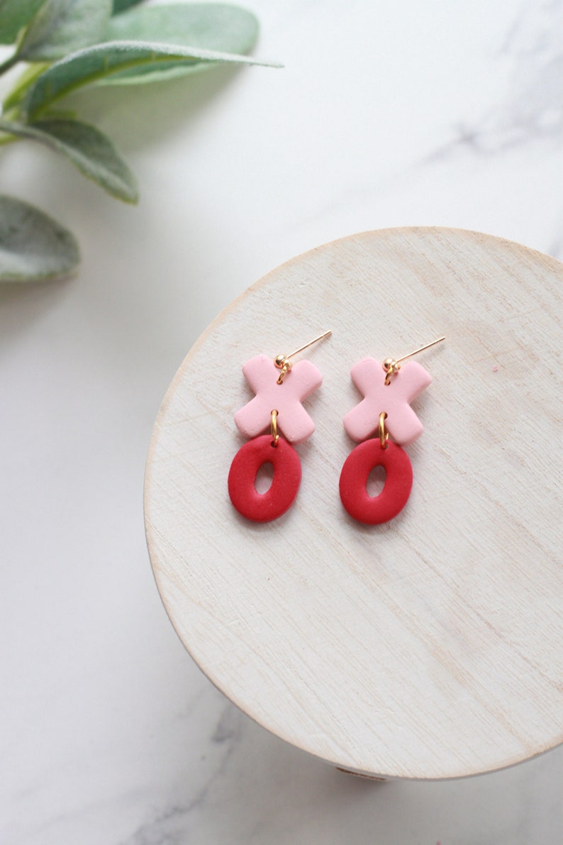 XO Valentine's Day Polymer Clay Dangle Earrings Handmade Polymer Clay Dangle Earrings Valentines Earrings Heart Earrings XOXO Earring image 5